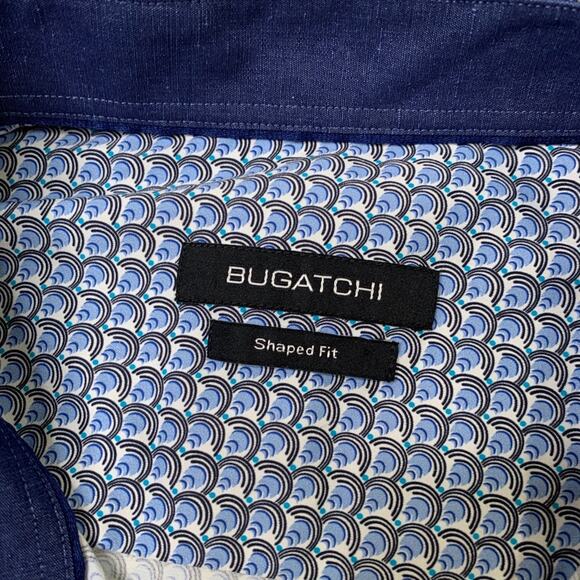 Bugatchi Shirt Mens L Copen White Shaped Fit Fish Scales Flip Cuff Long Sleeve - Picture 4 of 10